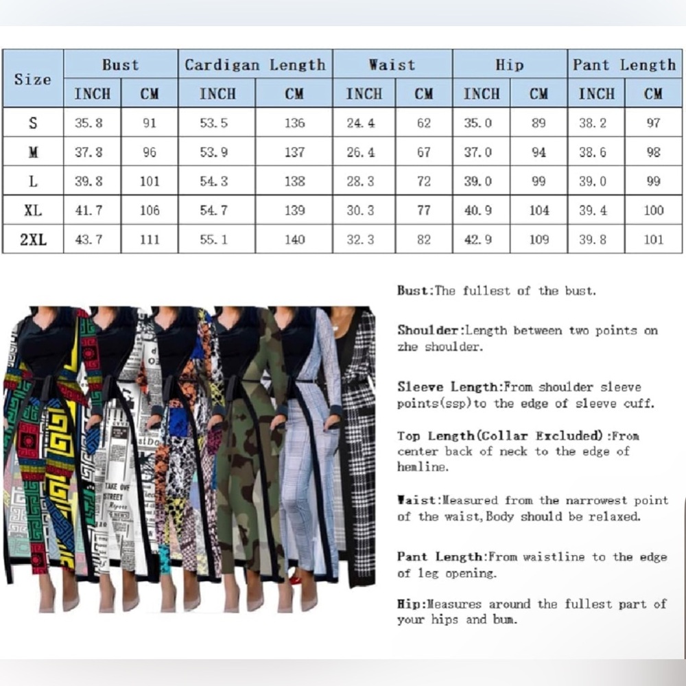Womens Floral Print Long Sleeve Cardigan Cover up Long Pants 2 Piece set & belt - Picture 5 of 5